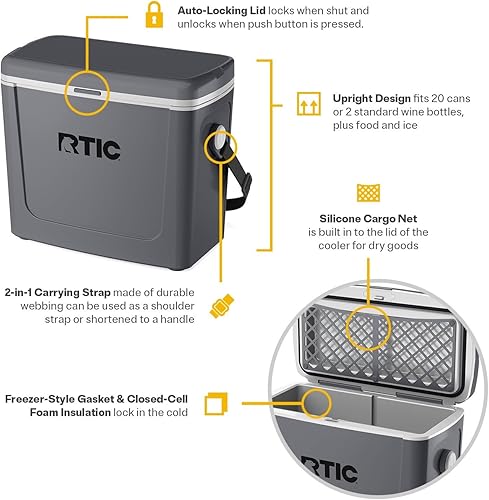 Miniatura 3 de RTIC Enfriador de viaje por carretera de 16 cuartos de galón, aislado duro portátil con correa y asa para exteriores, playa, picnic, campamento,