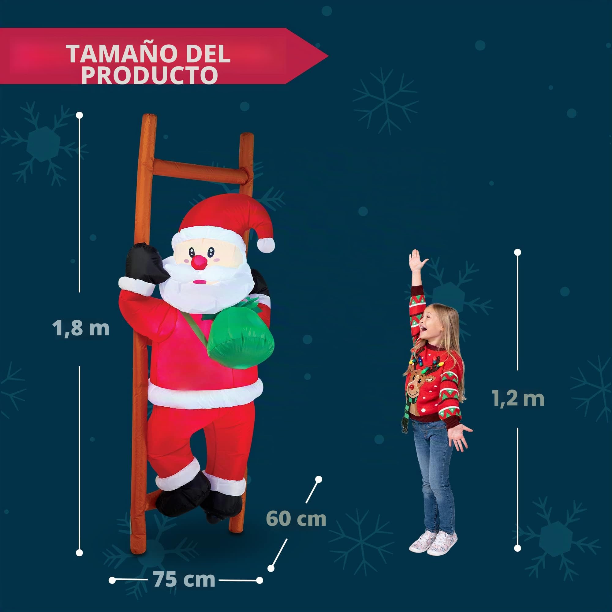 Joiedomi Papá Noel Inflable de Navidad de 6 Pies, Decoración Colgante de Patio Con LED Integrados para Interiores, Exteriores, Patio, Jardín