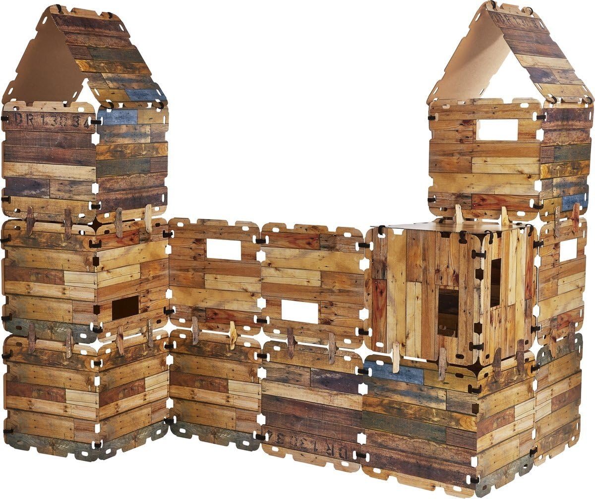 Spielhäuser - 32 Platten Spielhaus kinder, Mega Set, 4-12 Jahr, 10 m2 Baumaterial, fantasievolle Kinderhaus, Kinderspielhaus inkl. Set 32 Klammern und 72 Stück Klettverschluss