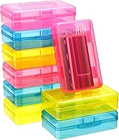 Vista 8 de Fainne Paquete de 24 cajas de lápices para la escuela, estuche de plástico transparente grande, caja de lápices de plástico grande apilable a