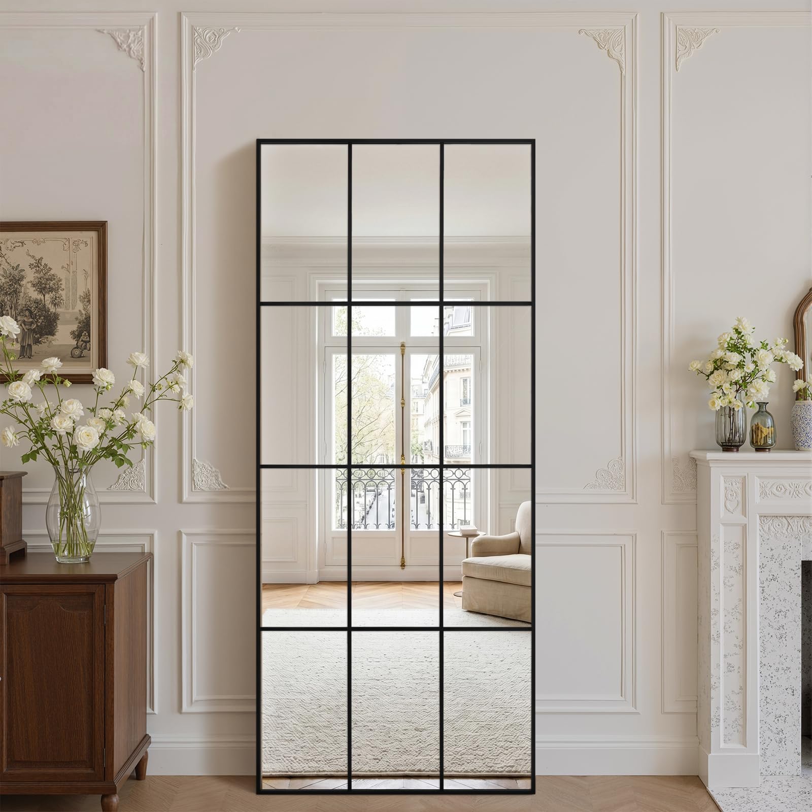 Reflix Specchio da pavimento, 60 x 165 cm, nero, a tutta lunghezza, da parete, da appendere, decorazione per camera da letto, soggiorno, ingresso