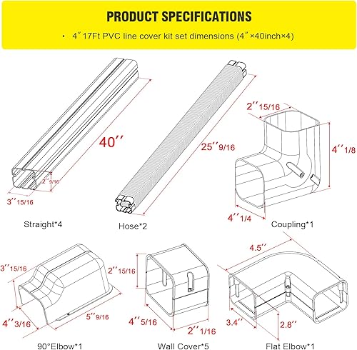 Miniatura 2 de DWALE Kit de cubierta decorativa de PVC de 4 pulgadas y 17 pies, mini cubierta de línea dividida, para aire acondicionado mini split sin conductos y
