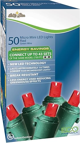 Miniatura 8 de Brite Star Juego de 50 luces LED rojas de gran angular para Navidad, espaciado entre bombillas, cable verde de 16.25 pies