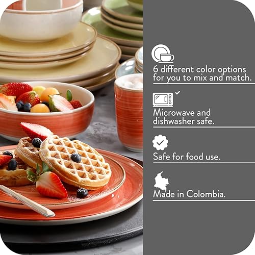 Miniatura 3 de Juego de vajilla Corona de 16 piezas de loza  Caoba beige  pintado a mano  Juego de 4 puestos  16 piezas  Cerámica  Decoración artesanal