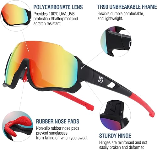 Miniatura 4 de DUCO DK280 - Lentes de sol polarizados para niños, jóvenes, béisbol, deportes, adolescentes, ciclismo, niños y niñas, con 3 lentes