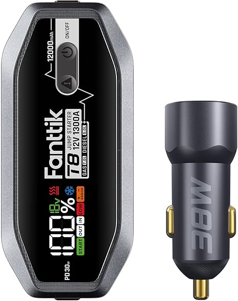 Fanttik T8 1300 Amp Jump Starter & CC38 USB C Car Charger