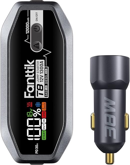 Fanttik T8 1300 Amp Jump Starter & CC38 USB C Car Charger