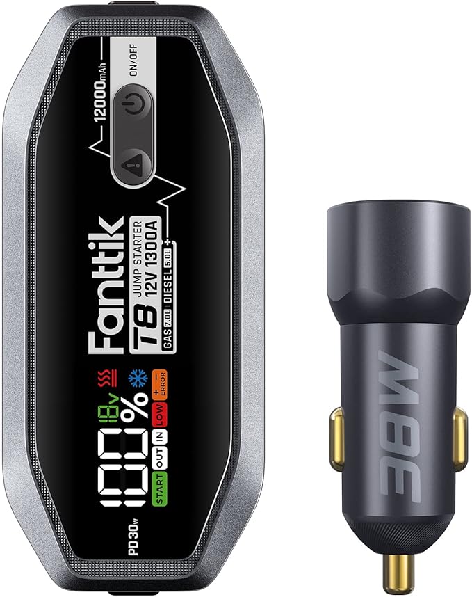 Fanttik T8 1300 Amp Jump Starter & CC38 USB C Car Charger