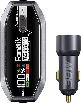 Fanttik T8 1300 Amp Jump Starter & CC38 USB C Car Charger