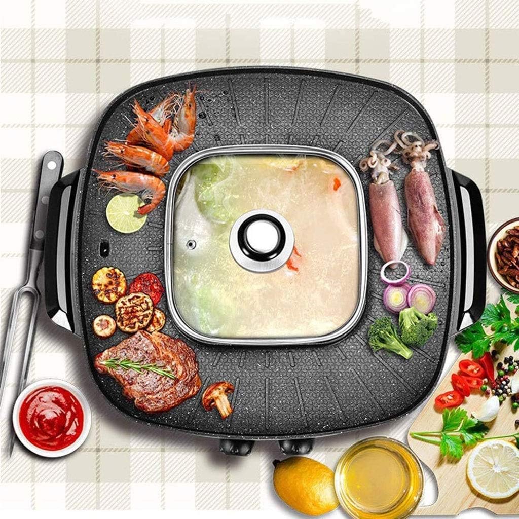 Electric Grill, Multi-function Smokeless Outdoor with Glass Cover Is