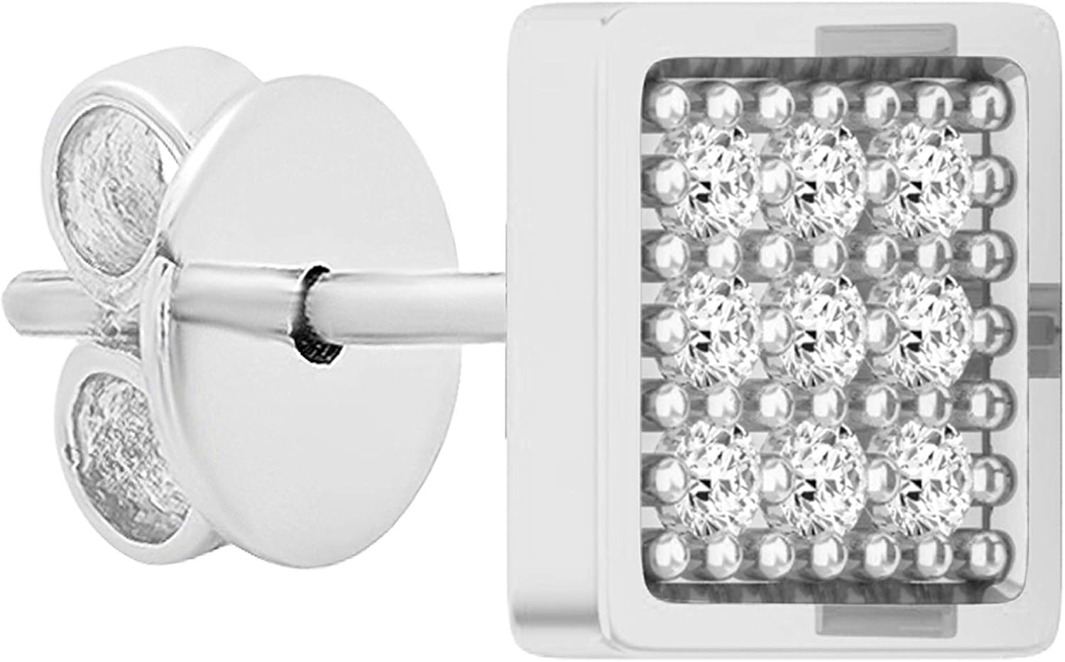 Dazzlingrock Collection 0.10 Ctw Round White Natural Diamond 5.9mm Square Micropave Hip Hop Iced Out Studs in 925 Sterling Silver, Unisex Design Ladies,Mens Real Natural Diamond Earrings
