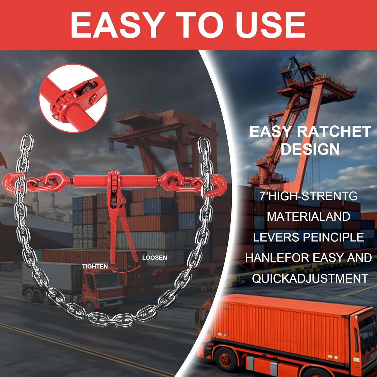 AAIN Ratchet Load Binder with 2 Grab Hooks for 1/4" or 5/16" Grade 70/80 Transport Chain | Load Binder with 2,200 LBS Working Load Limit for Towing Truck and Binding Equipment(4 Pack)