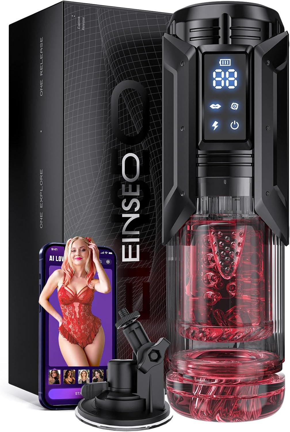 EINSEO Sex Toys for Men Penis Pump - AI Sync Waterproof Male Masturbator Stroker with 7 Sucking Thrusting Rotating & 7 Licking Modes  Adult Toys Pocket Pussy Mens Sex Toy Blowjob Sex Machine Bath Item