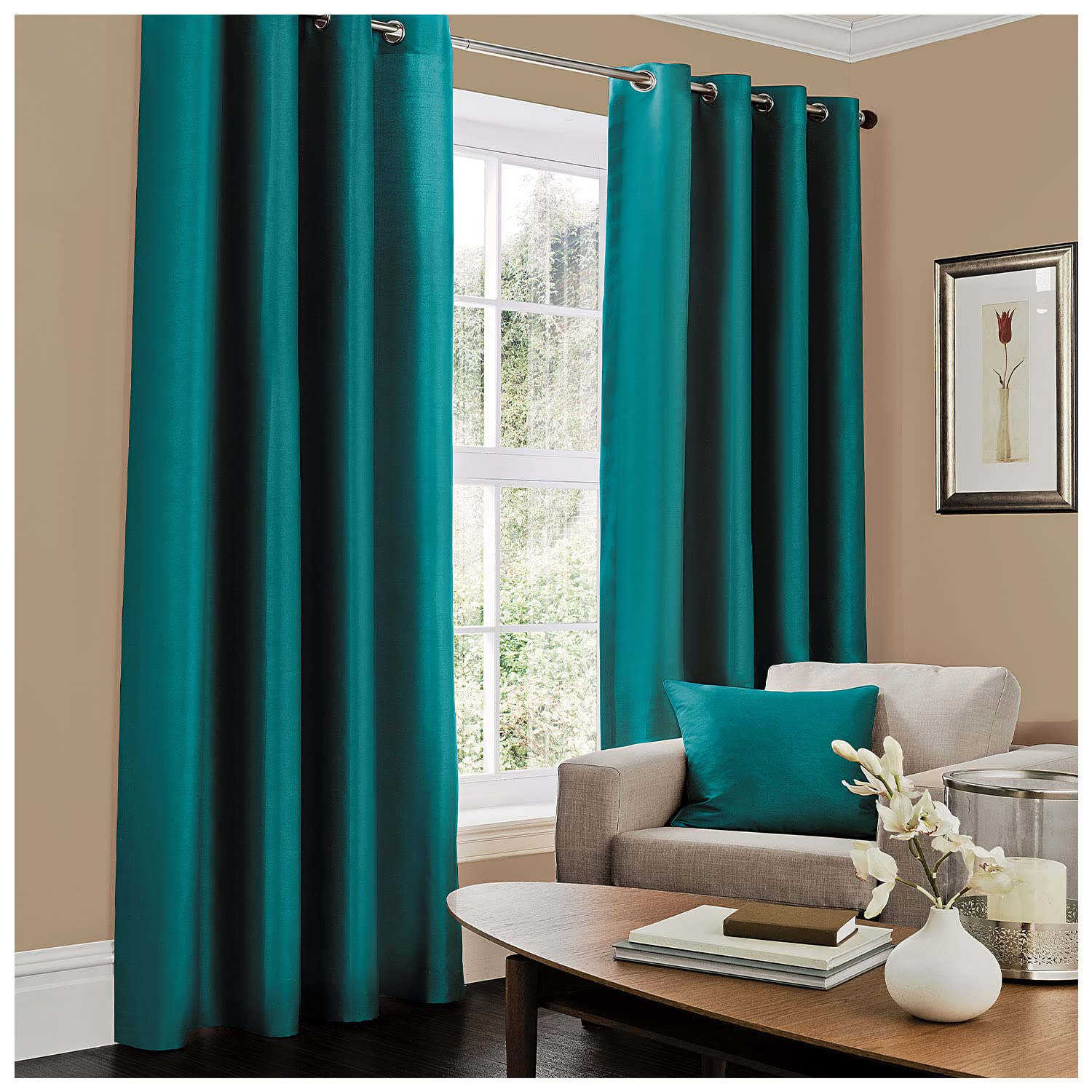 Gc Gaveno Cavailia Teal Gaveno Cavailia Luxury Fully Lined Plain Faux Silk Eyelet Curtains With Tie Backs 66X72 In 31068983