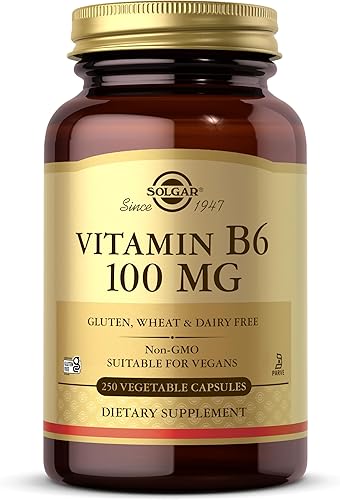 Solgar Vitamina B6 100 mg 250 cápsulas vegetales - Apoya el metabolismo energético la salud del corazón y el sistema nervioso saludable sin OMG