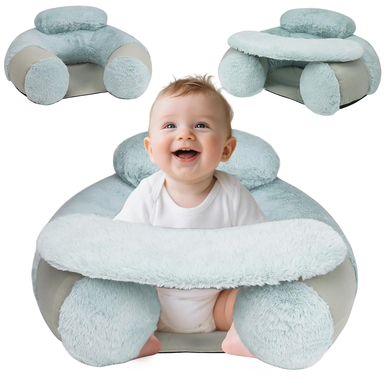 Blublu Park Aufblasbarer Sitz auf dem Boden für Babys von 3-36 Monaten, tragbarer Baby-Stuhl‚ Sit-Me-Up Babyschale Abnehmbarer Aktivitäts- und Sinnesplatte, Babysitze zum Aufsitzen, Blau