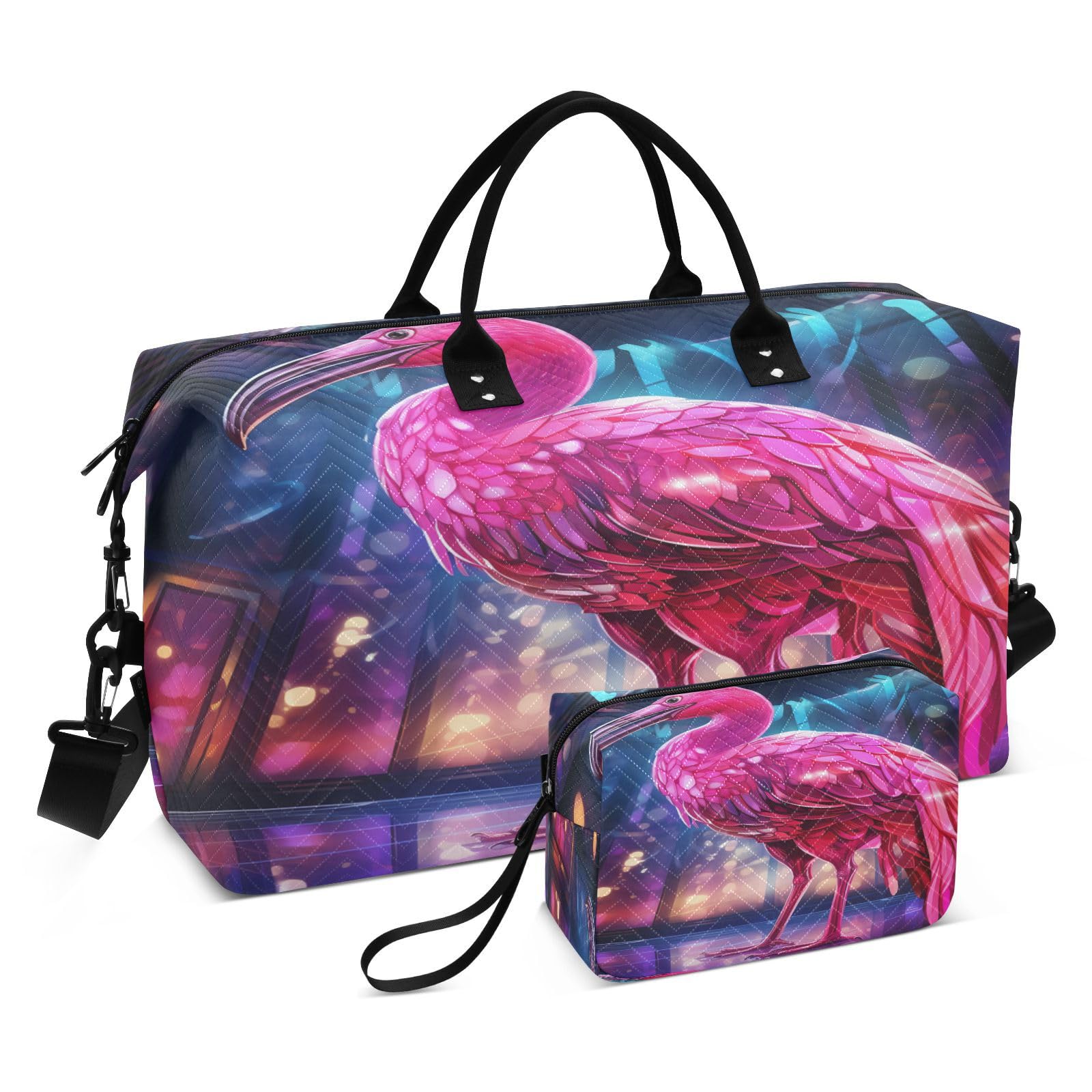 Cool Space Pink Parrot Sports Swim Gym Bag Weekender Duffel Travel Bags Handbag with Makeup Storage Bag for Girls Men