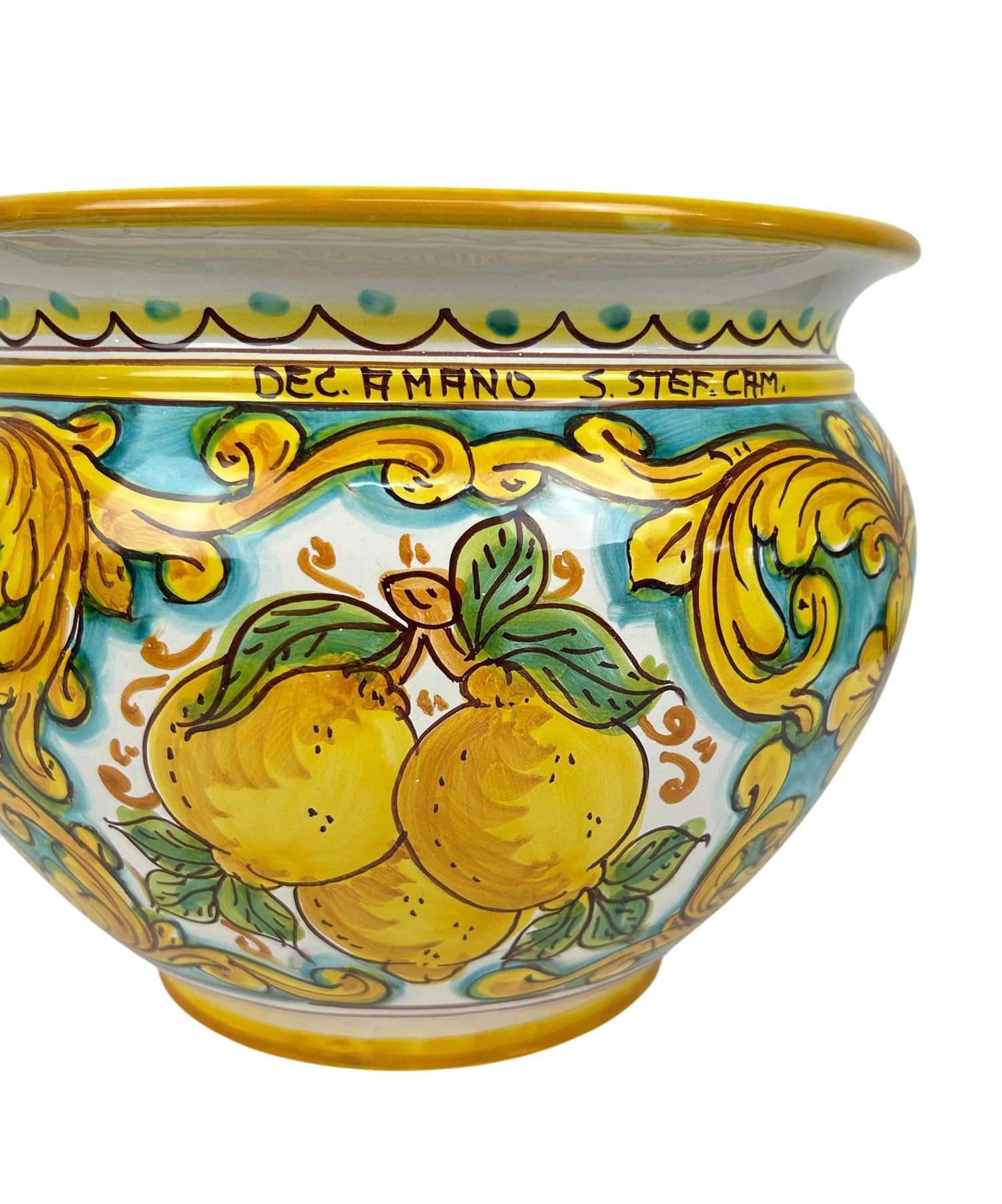 Cachepot Vaso in Ceramica siciliana Realizzato e Decorato a Mano Santo Stefano di Camastra Art. Limoni D 28