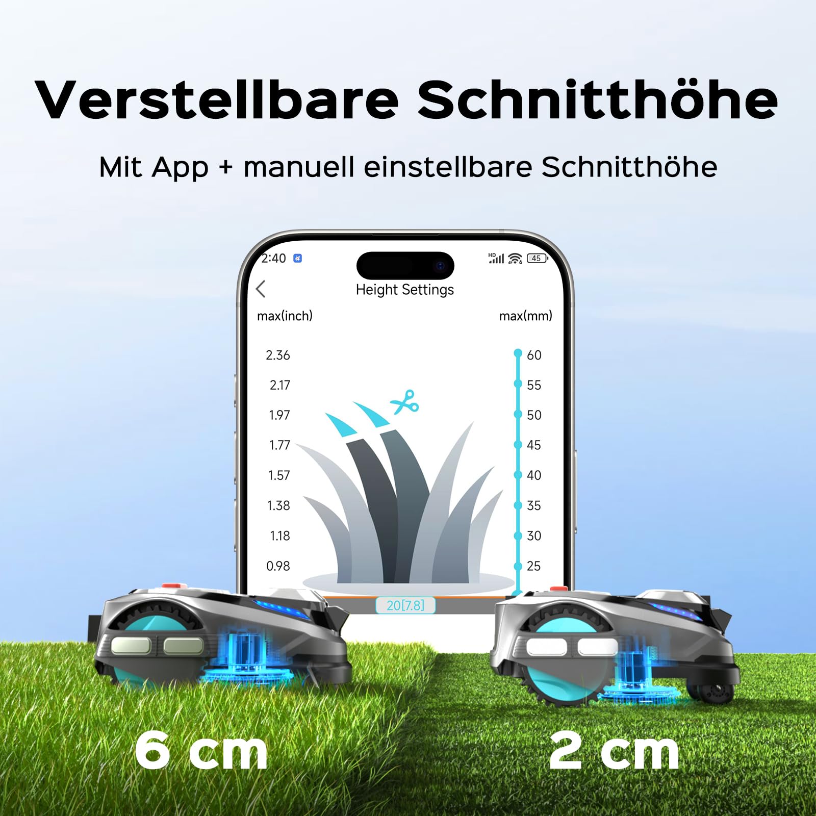 YARDCARE N1600PRO Mähroboter ohne Begrenzungskabel, RTK-Navigation mit 3D-Umgebungserkennung, 300+ Hinderniserkennung, bis 1600 m², App-Steuerung, automatische Ladung