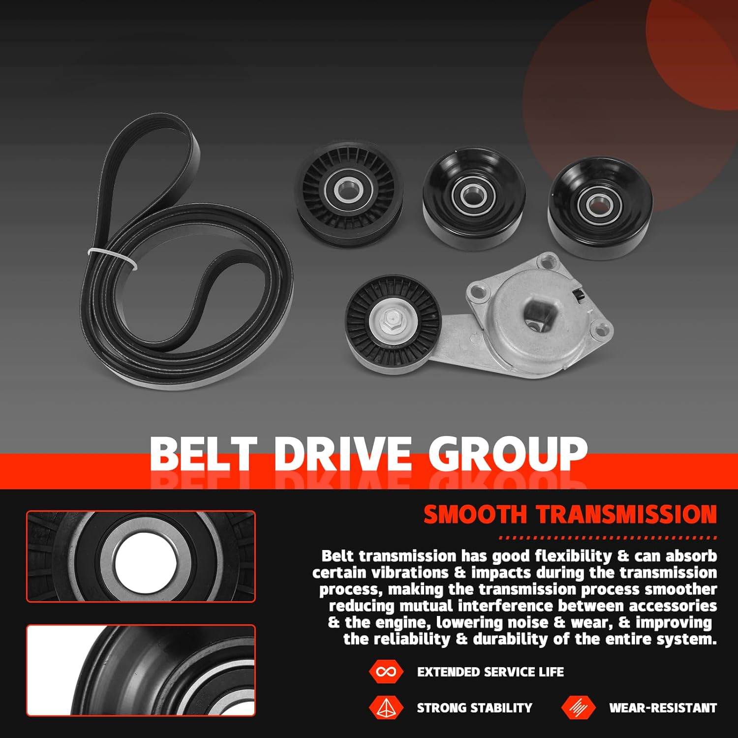 90K-38274A Serpentine Belt Drive Tensioner Pulley Component Kit Compatible with Ford F150 2005-2006/2009-2010, F250 2009-2010, Explorer 06-10, Expedition 09-14 5.4L 4.6L