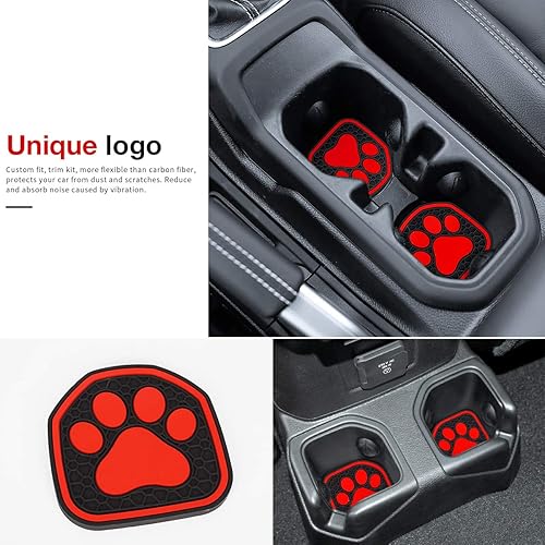 Vista 5 de Auovo Posavasos para auto para Wrangler JL JLU 2020-2023 2020-2023, accesorios de gladiador JT, decoración interior (kit de 4 piezas) (rojo)