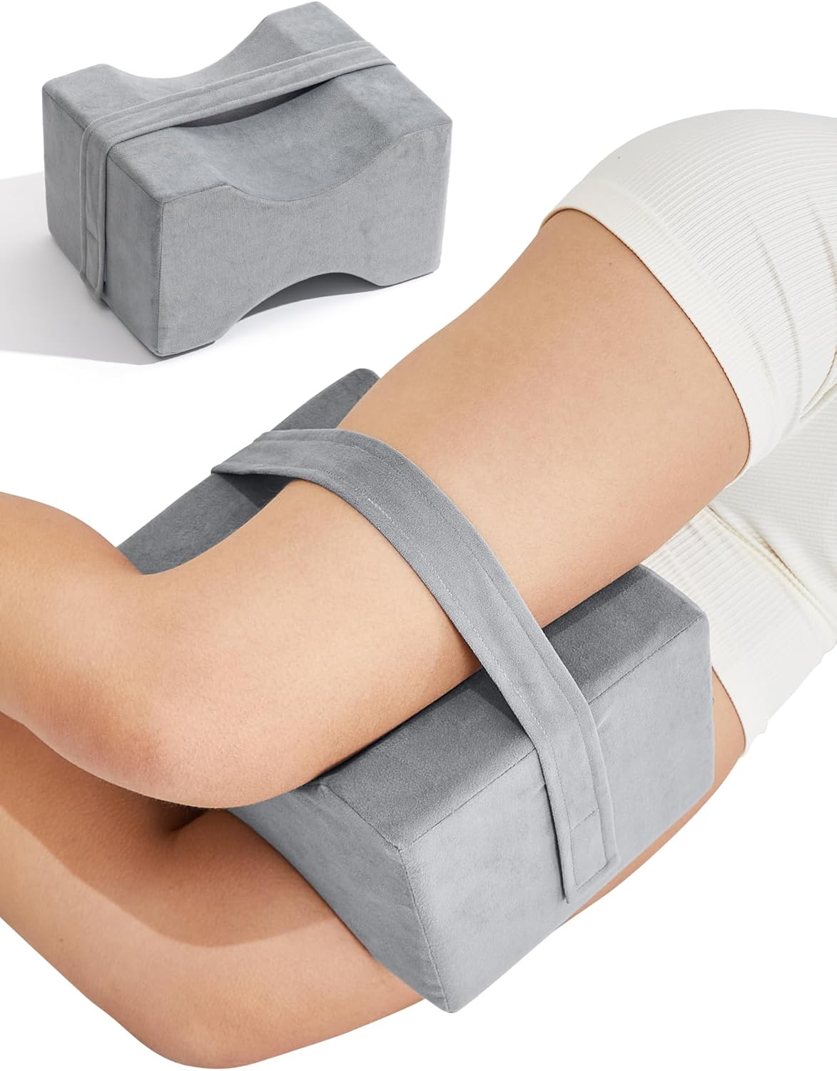 Knee Pillow for Side Sleepers,Leg Pillow for Sciatica,Back,HIPS,Knees,Joints Pain Relief,Pillows for Between Legs While Sleeping Spine Alignment Support & Relieves Pain,Removable Strap
