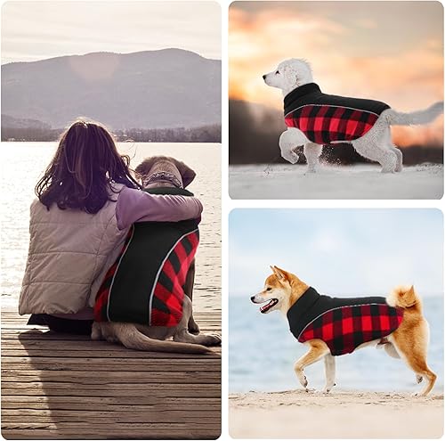 Miniatura 7 de Kuoser - Abrigo reversible para perros para climas fríos, abrigo de invierno impermeable reflejante para mascotas, abrigo para perros a cuadros de