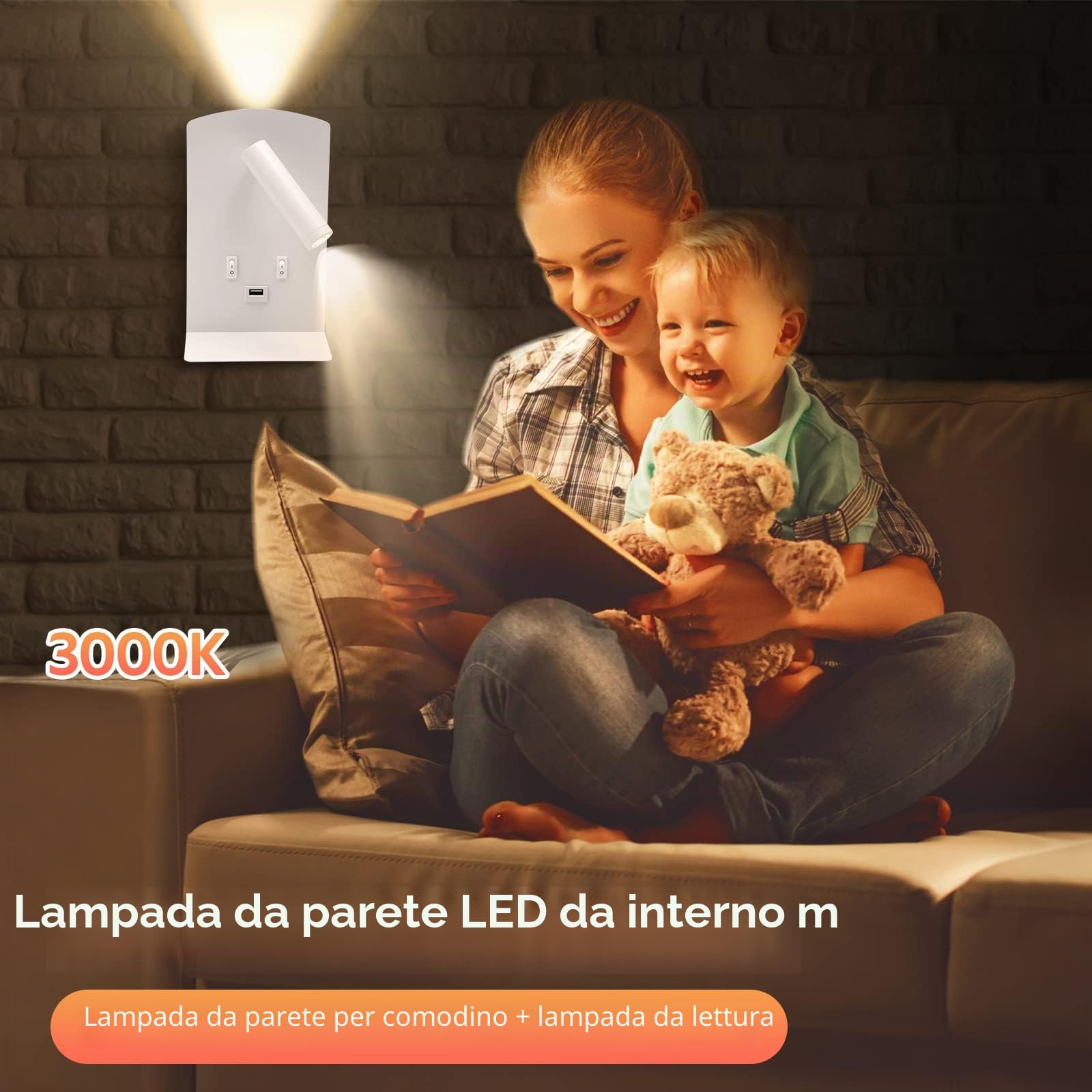 Lampada da Lettura a LED Supporto per Pentole Applique da Parete a LED, 2 pz eReader da Comodino con Interruttore e Porta di Ricarica USB, Illuminazione Ambiente Camera da Letto Faretto