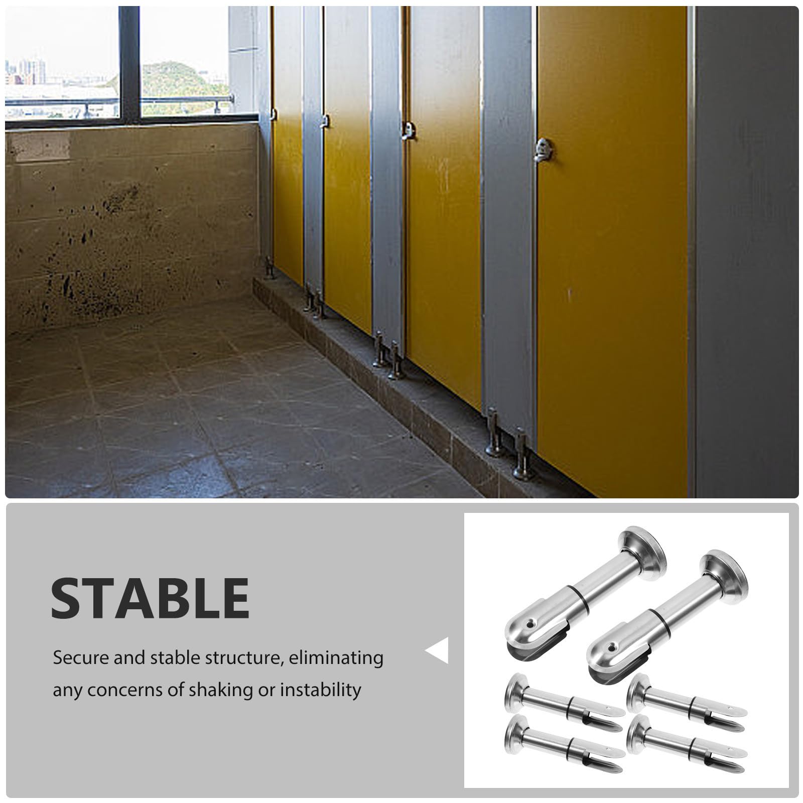 Support de Cloison de Toilettes Publiques en Acier Inoxydable Argenté, Stable et Facile à Entretenir, Lot de 6 Pièces Adapté pour Cloisons de 12-18 Mm
