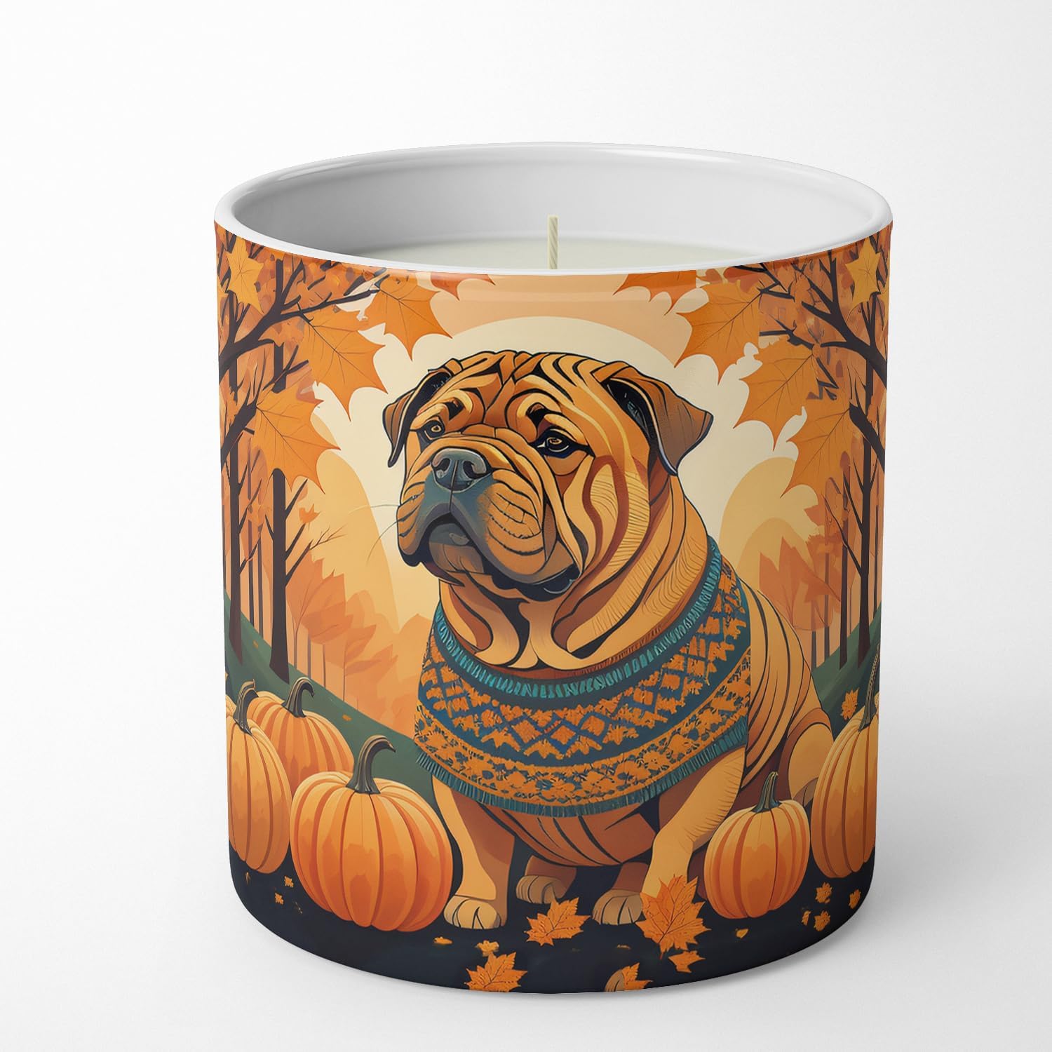 Caroline's Treasures DAC1070CDL Shar Pei Fall Decorative Soy Candle Nature Soy Wax Essential Oil Home Decor Ideal for Bedroom Kitchen Bath Office Gift, 10 oz