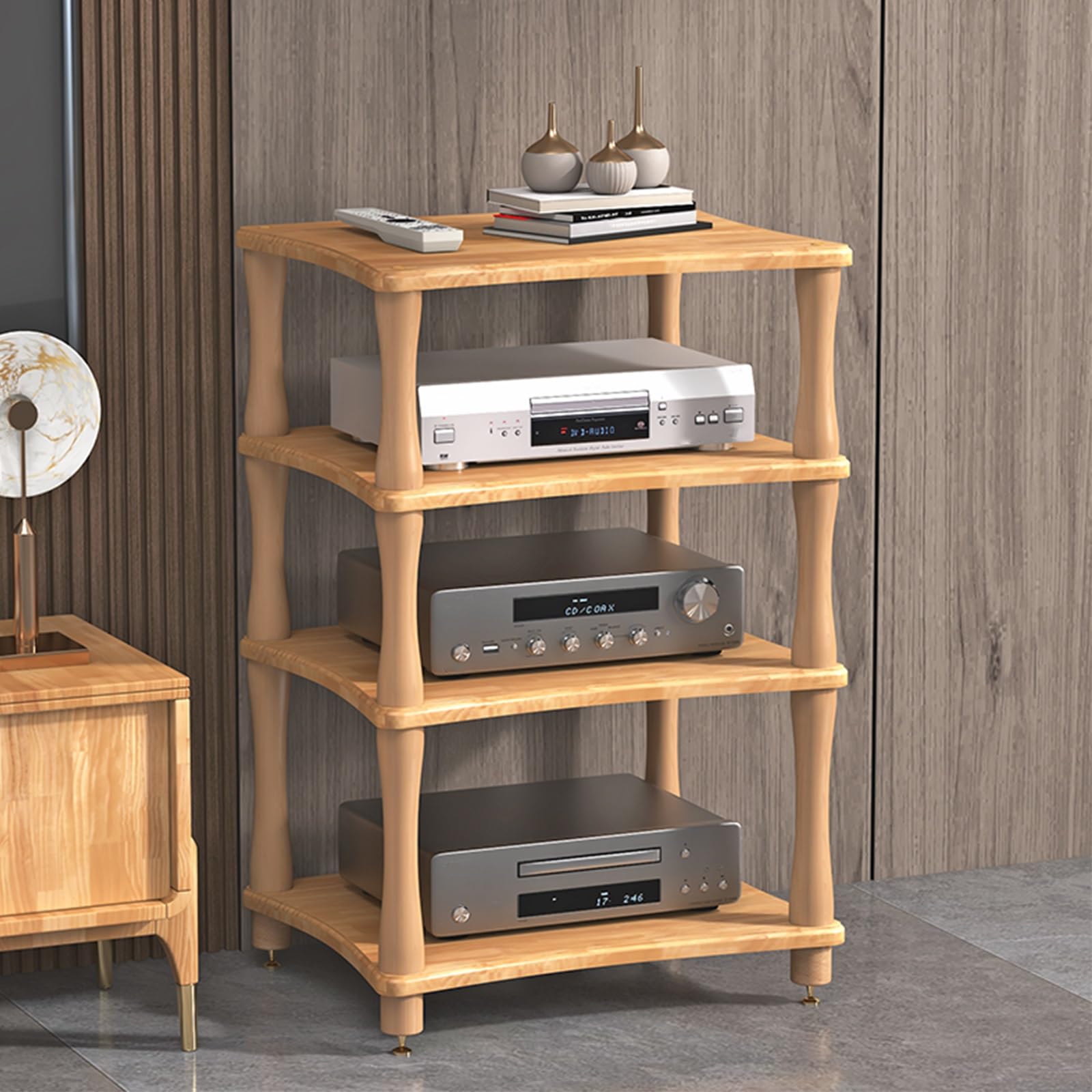 Drewniana szafka stereo do domowej rozrywki stojak na płyty CD stojak sprzęt AV wyświetlacz meble do gier i spotkań żółty 86 cm - stylowy i funkcjonalny