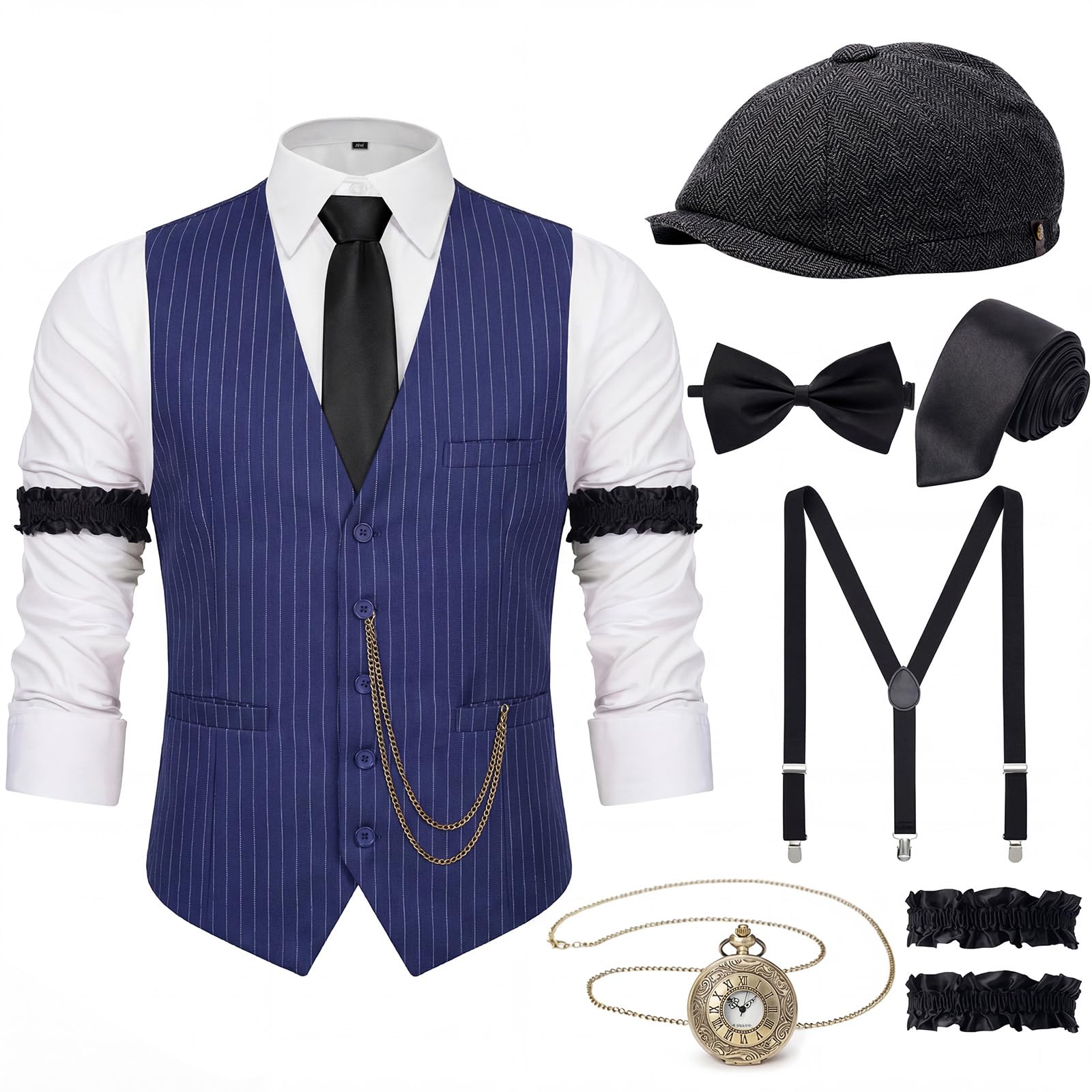 YESSA 1920s Mens Costume Set, Roaring 20s Gatsby Gangster Outfit for Men
