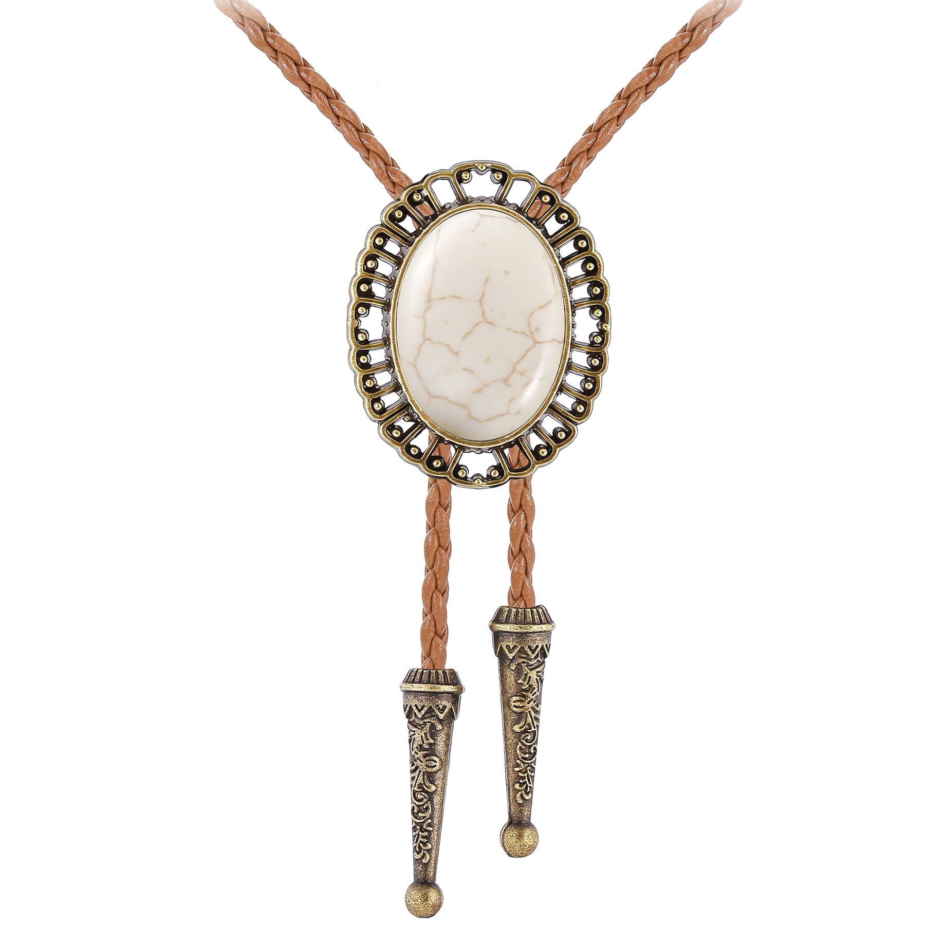 Jeilwiy Bolo Tie for Men Real Stone Westwern Cowboy Ties Silver Bolos Women Leather Necktie Gift for Birthday Christmas