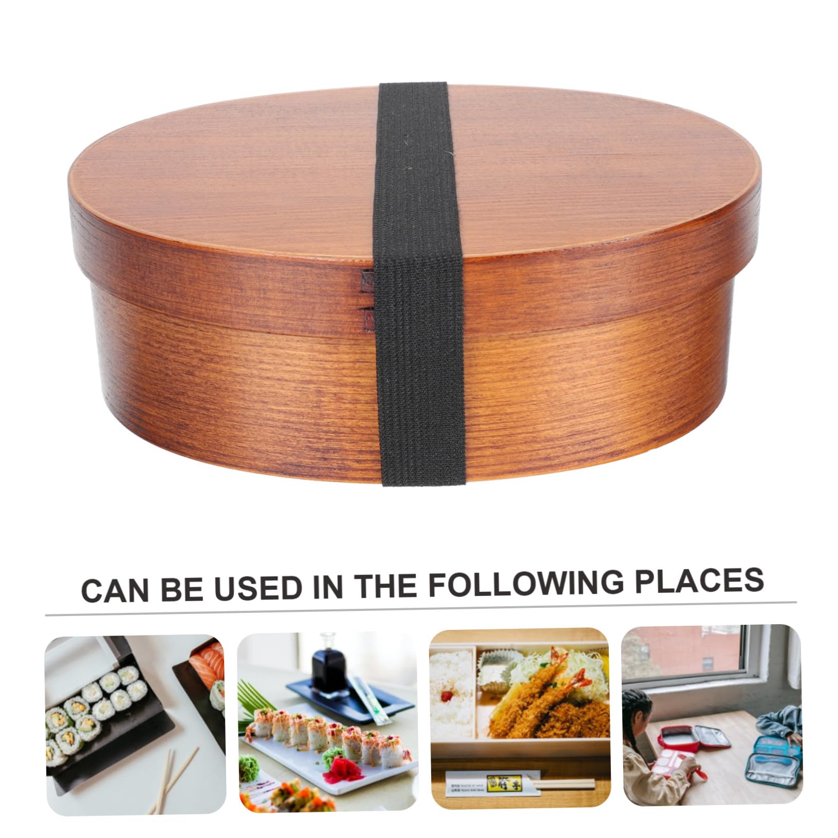 Boîte à Bento Japonaise Ovale en Bois Brun, Couvercle Scellé Portable