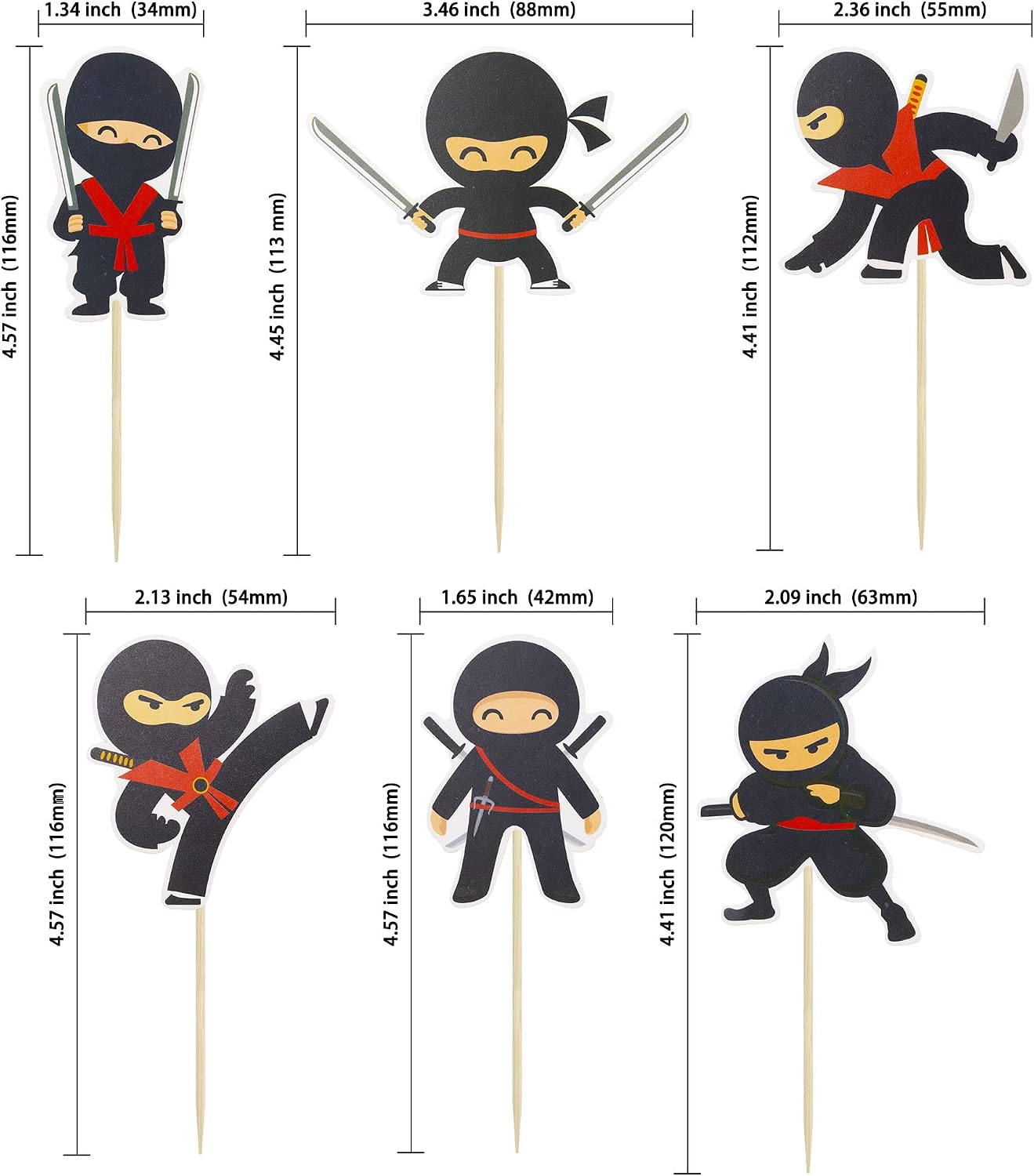 Gyufise 36Pcs Ninja Cupcake Toppers Assembled Martial Arts Karate Kung Fu Warriors Cupcake Picks Decorations for Ninja Theme Baby Shower Kids Birthday Party Supplies Cake Decorations