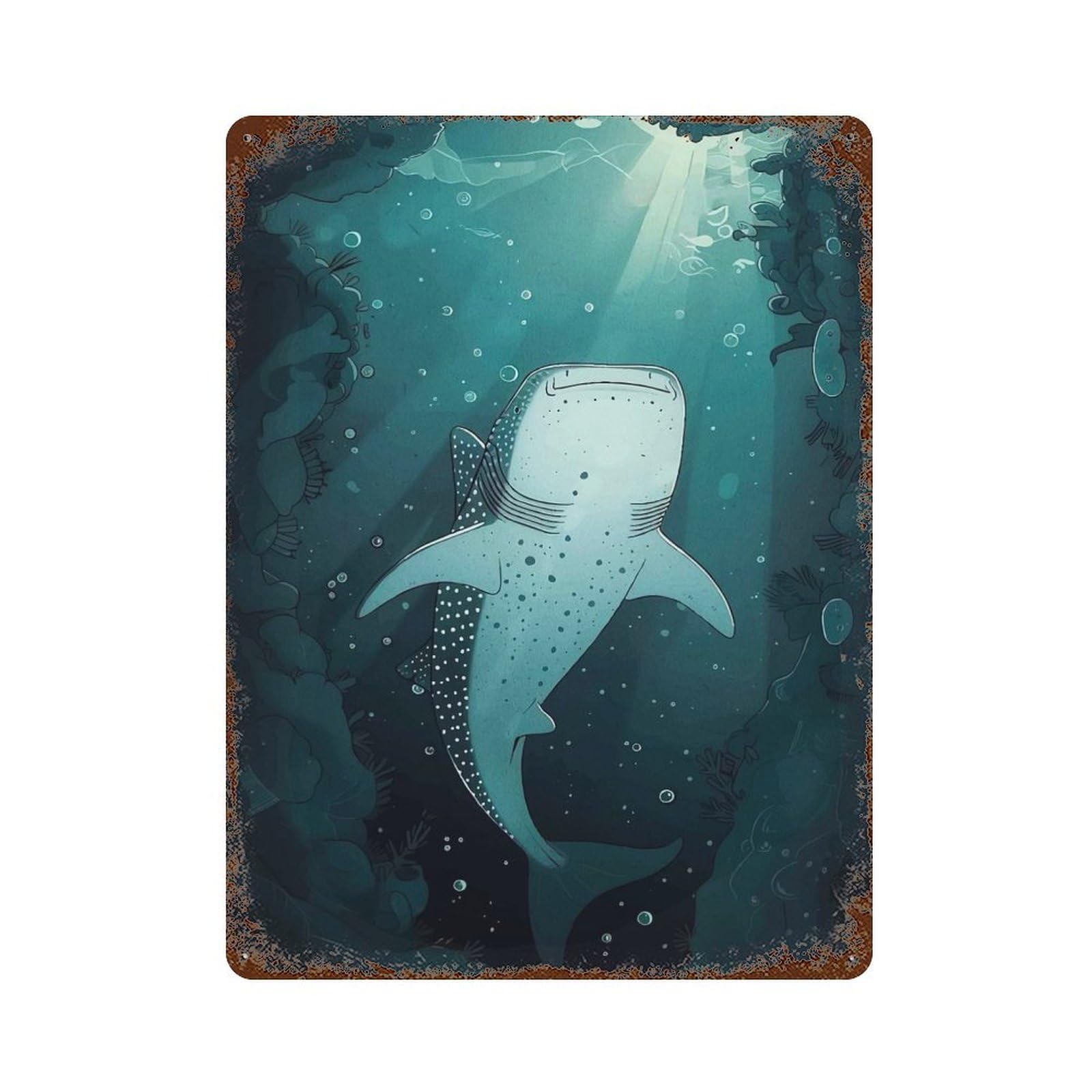 Whale Shark Underwater Rust Effect Tin Sign 15.7"x11.8", Ideal for Farmhouse, Kitchen And Entryway Decor