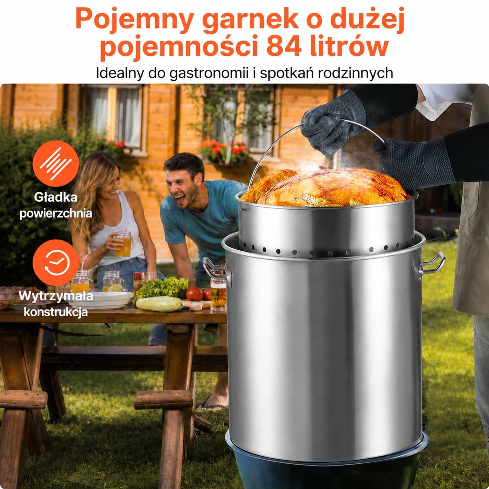 Garnek do sosu 79,5 l ze stali nierdzewnej z pokrywą i koszem, do kuchni oraz restauracji