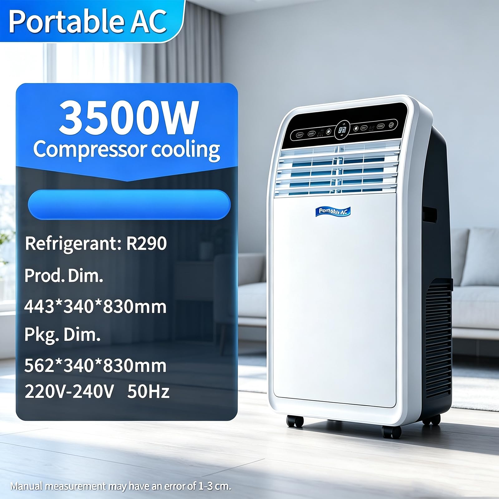 Condizionatore d'Aria Portatile con Deumidificatore Integrato, Timer 24 Ore, Oscillazione A 120°, 3 velocità Ventola, Display A LED, Raffreddamento Rapido per Soggiorno, Ufficio 2P3600W