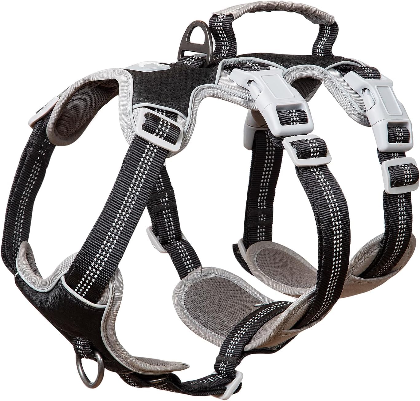 Huntboo Hunde Sicherheitsgeschirr, Sicherheitsgeschirr für Hunde, Vollständig Reflektierendes Geschirr mit Gepolstertem Griff, Wasserdicht, Verstellbare Weste (Schwarz, M)