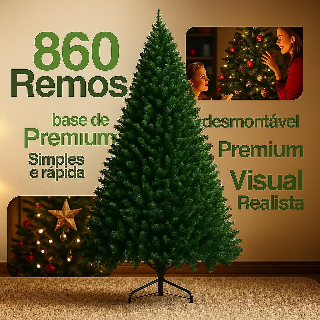 Árvore de Natal Super 1,80m Pinheiro Luxo 860 Galhos, Vmstark Cheia, Realista e com Base de Ferro Reforçada Decoração Natalina Árvore de Natal Super 1,80m Pinheiro Luxo 860 Galhos, Vmstark Cheia, Realista e com Base de Ferro Reforçada Decoração Natalina
