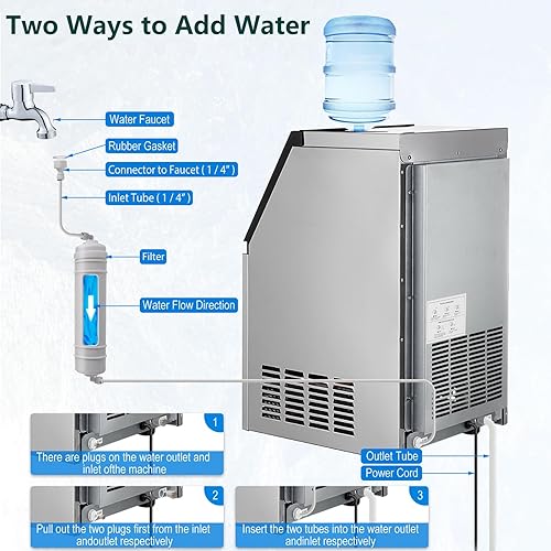 Miniatura 5 de Máquina comercial para hacer hielo de 110 libras24 horas, contenedor de 33 libras, máquina de cubitos de hielo de 220 W de bajo consumo y silenciosa