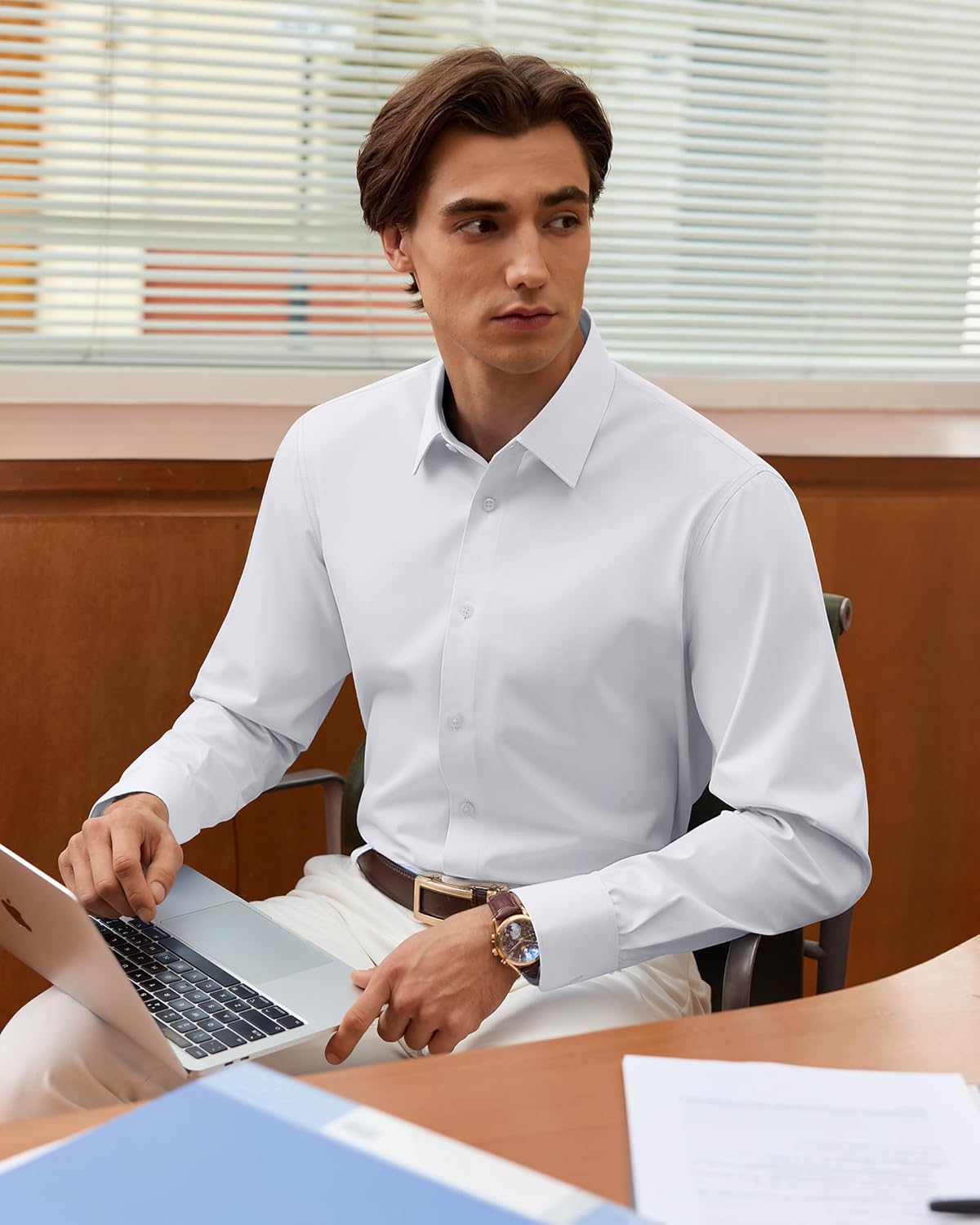 Alimens & Gentle Men's Premium Dress Shirt - Silk Modal Performence Wrinkle Free Button Down Shirts