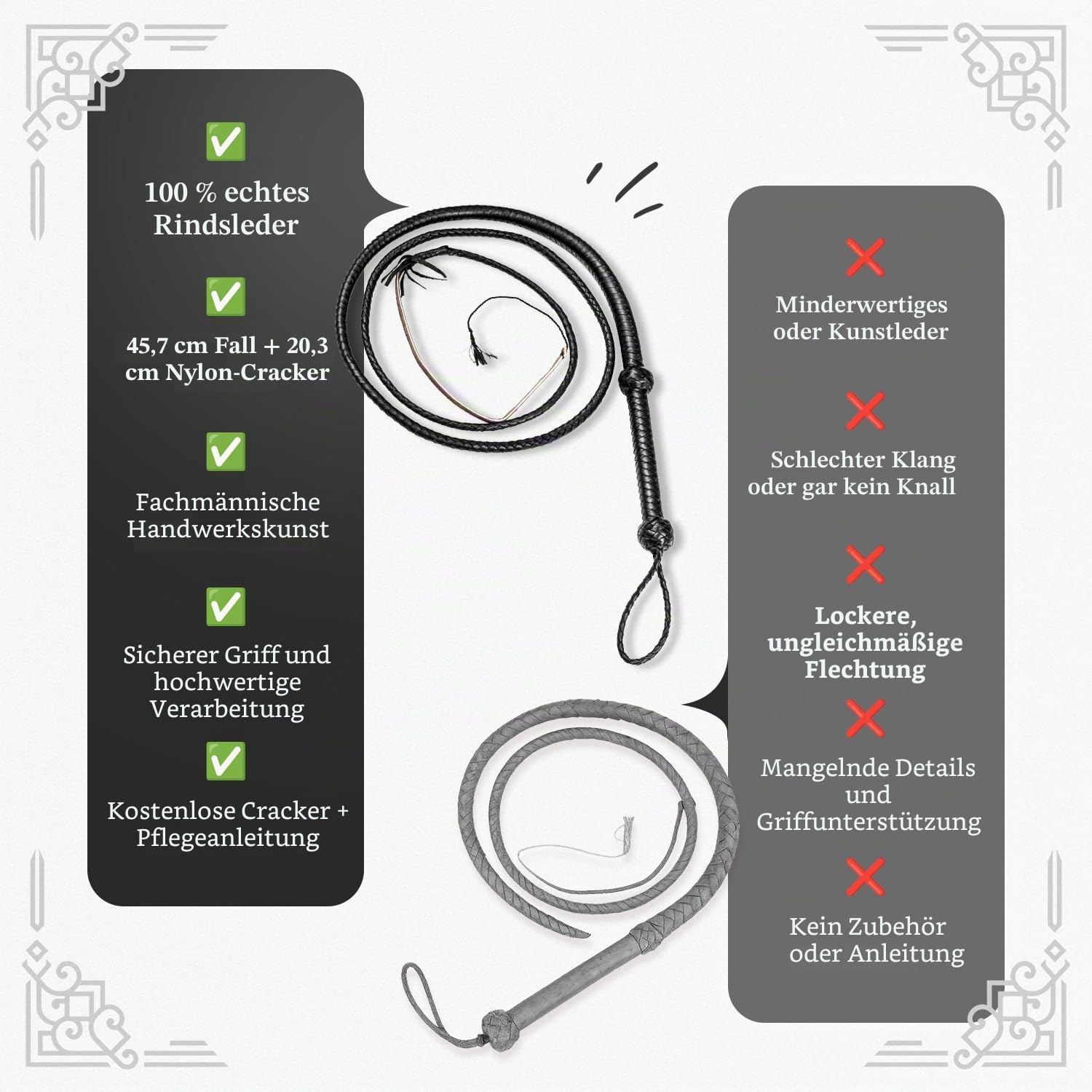 Indiana Jones Style Bullwhip Echtes Rindsleder, Reitpeitsche, schwarz, 0,9 m, 1,2 m, 1,8 m und 2,4 m lang für Reitsport