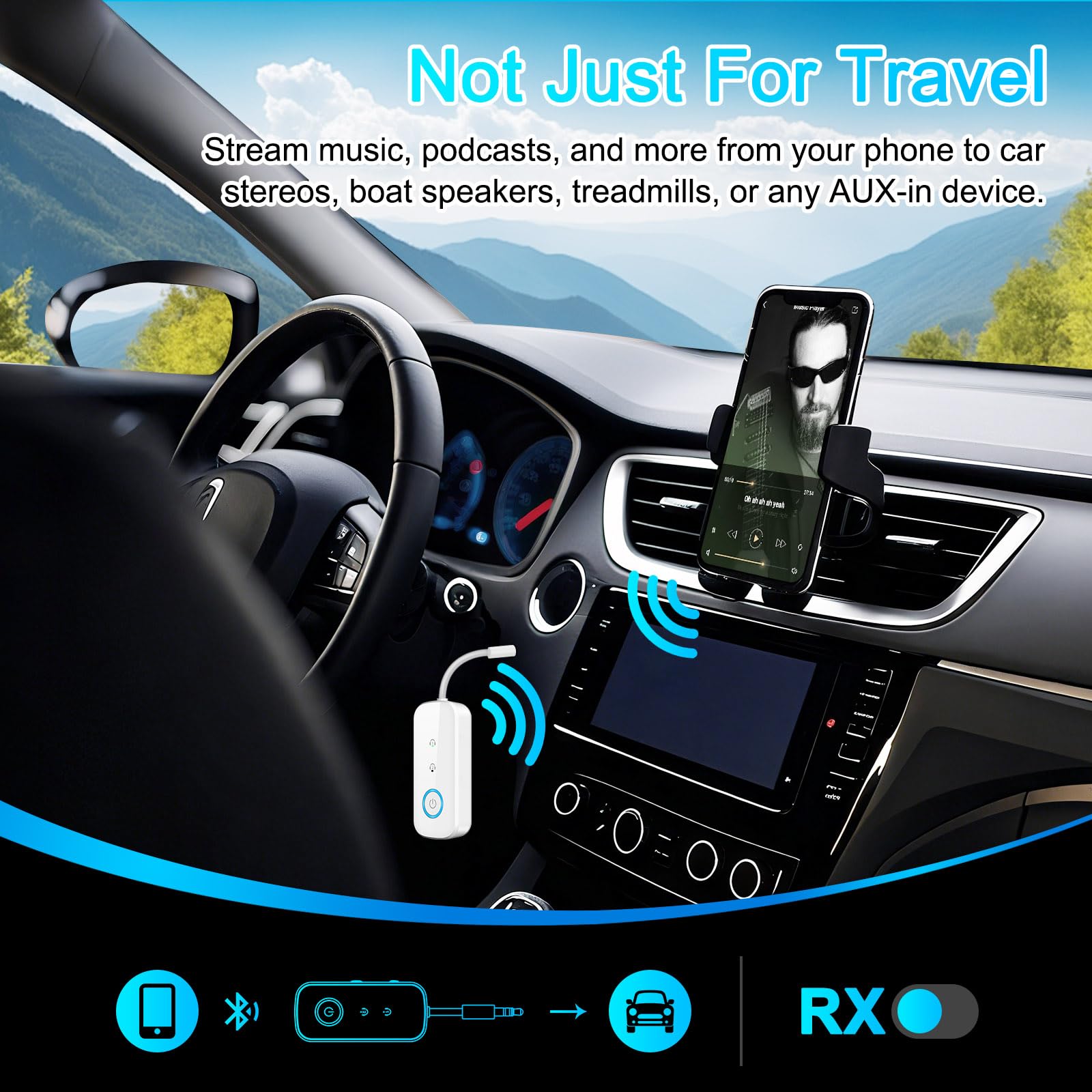 Receptor transmisor Bluetooth 5.4 2 en 1, adaptador de audio de avión, transmisor inalámbrico para TV, PC, gimnasio, interruptor, soporta hasta 2 AirPods, auriculares, receptor Bluetooth para coche y