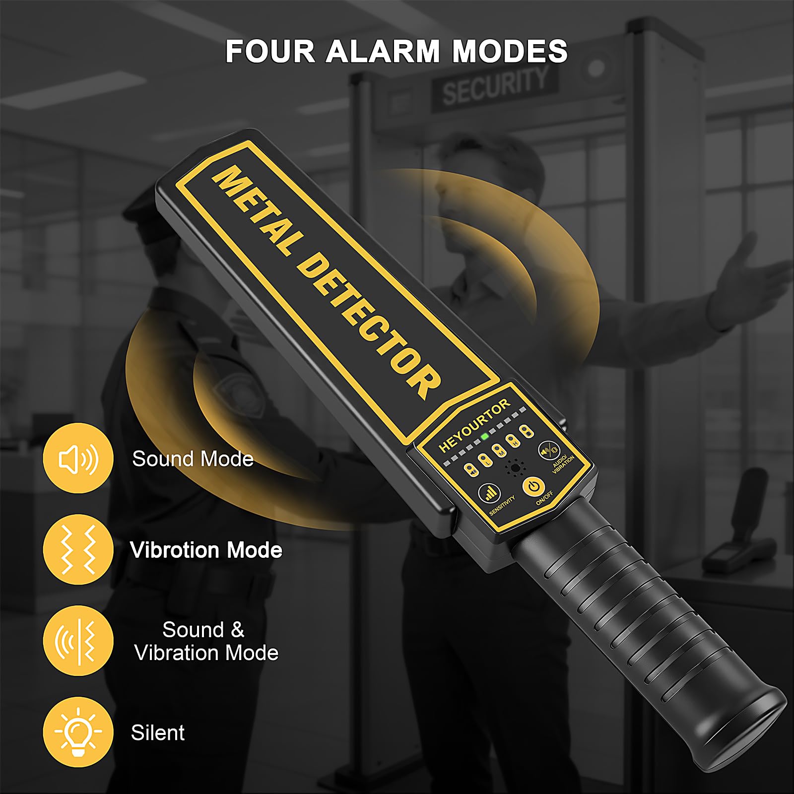 Detector de metales de mano, escáner de seguridad recargable con sensibilidad ajustable, batería integrada