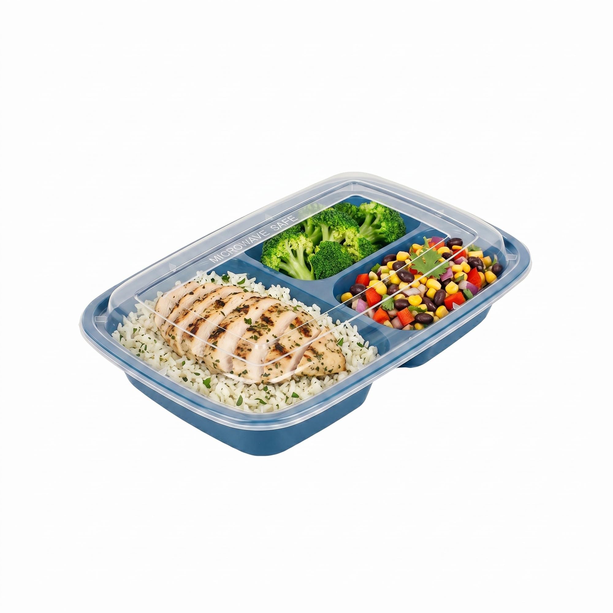 Restaurantware Asporto - Cajas para llevar con compartimentos de 26 onzas, 100 recipientes de preparación de comidas para microondas, 3 compartimentos, con tapas de plástico transparente, recipientes