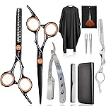 Hair Scissors Thinning Shears for Hair Cutting, Fcysy Professional Barber Blending Shears Kit with Straight Edge Razor Barber Tools, Hairdressing Trimming Scissors for Men Women