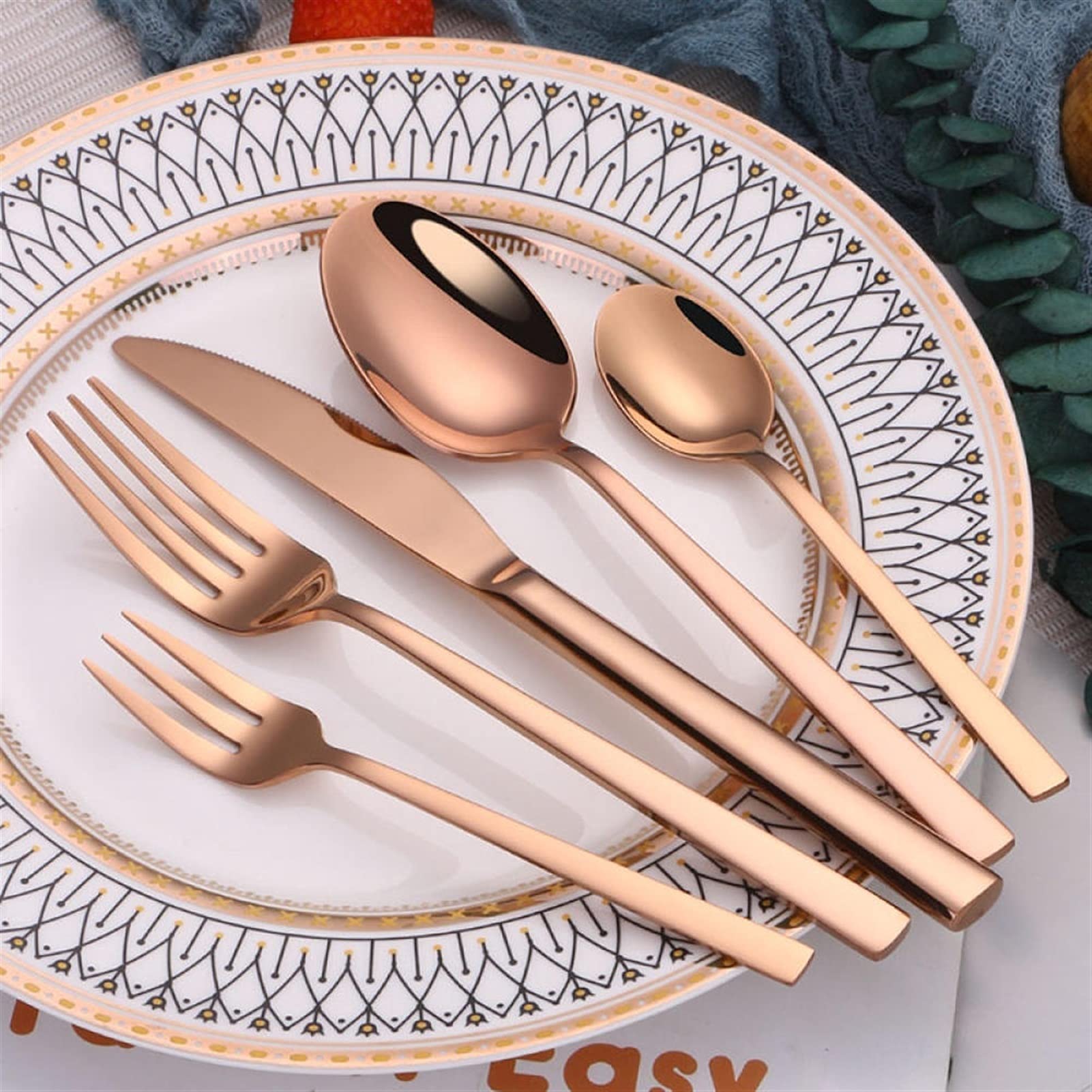 Bestecksets 24-teiliges Tischbesteckset 304 Edelstahl Goldbesteck Silber Geschirrset Esslöffel Messer Gabel Küchengeschirrset Edelstahl
