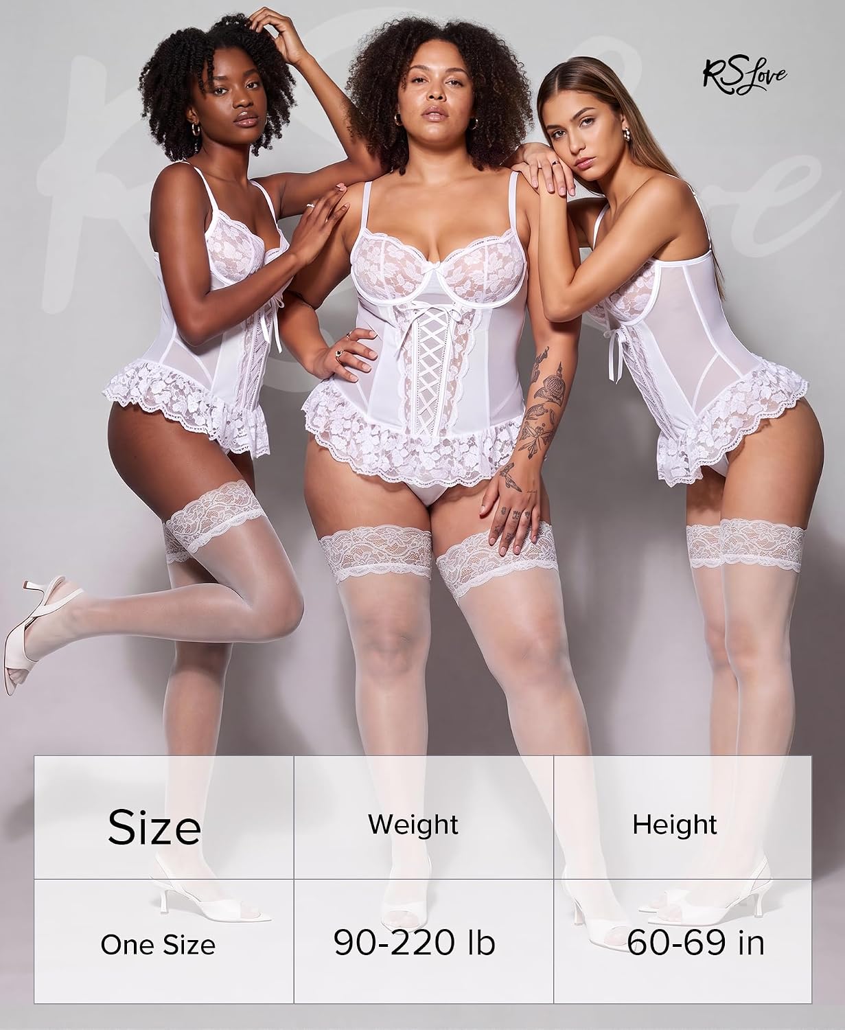 RSLOVE Thigh High Stockings for Women - Sexy Silicone Lace Top Sheer Over Knee Silky Lingerie Stocking