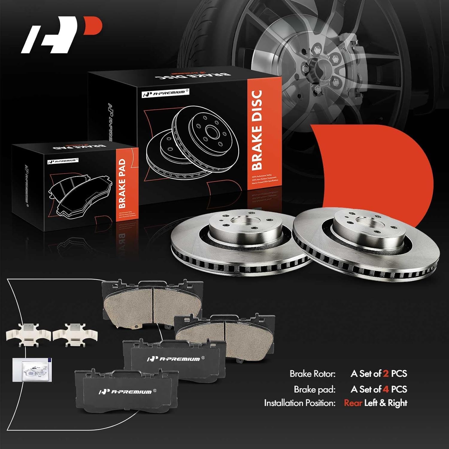 A-Premium 13.86 in (352 mm) Front Vented Disc Brake Rotors + Ceramic Pads Kit Compatible with Select Ford Models - Mustang 2015 2016 2017 2018 2019 2020, 2.3L 5.0L, 6-PC Set